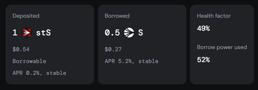 Borrowed tokens screen