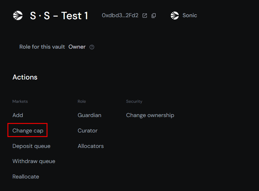 Actions - Change cap