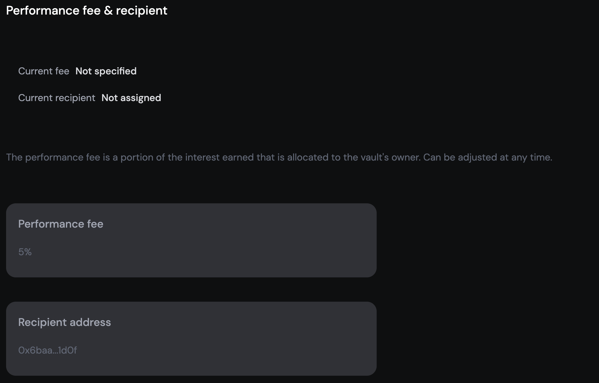 Set fee recipient & performance fee