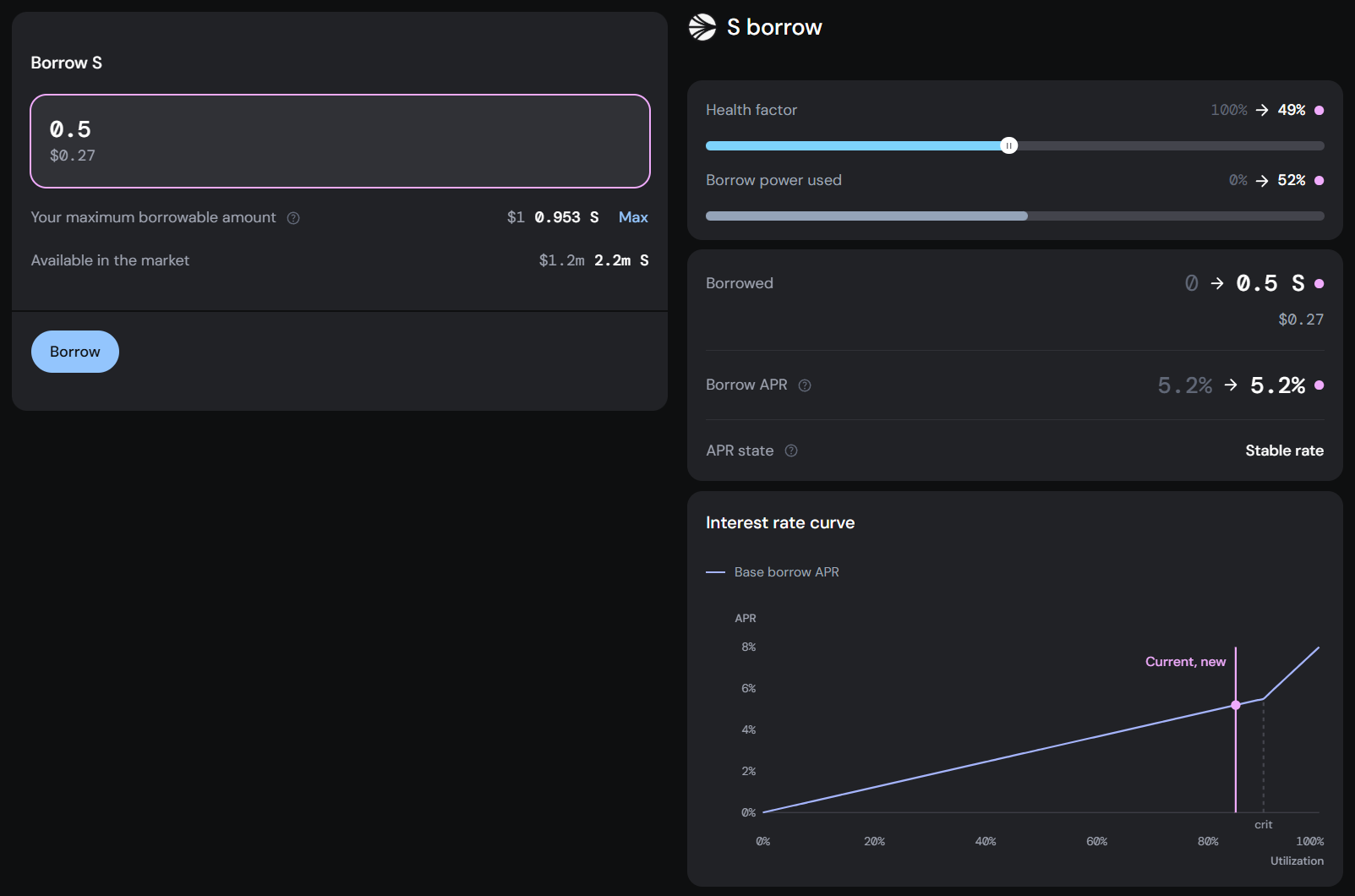 Simulate borrow position screen