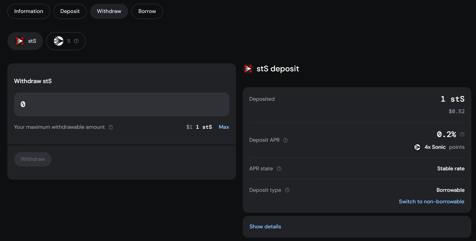 Enter amount for withdrawal screen